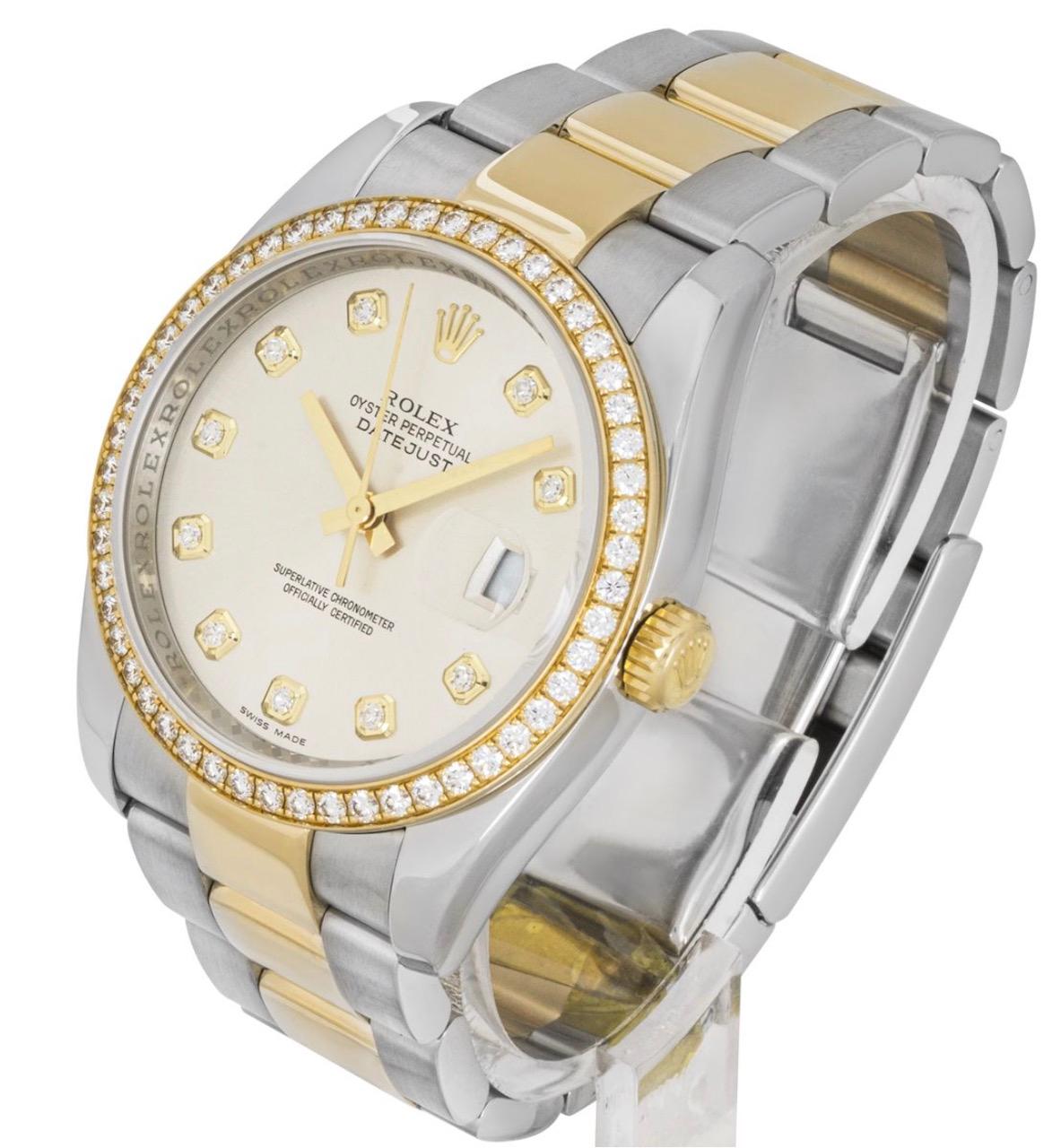 Round Cut Rolex Datejust 36 Yellow Gold Diamond Set Watch 116243