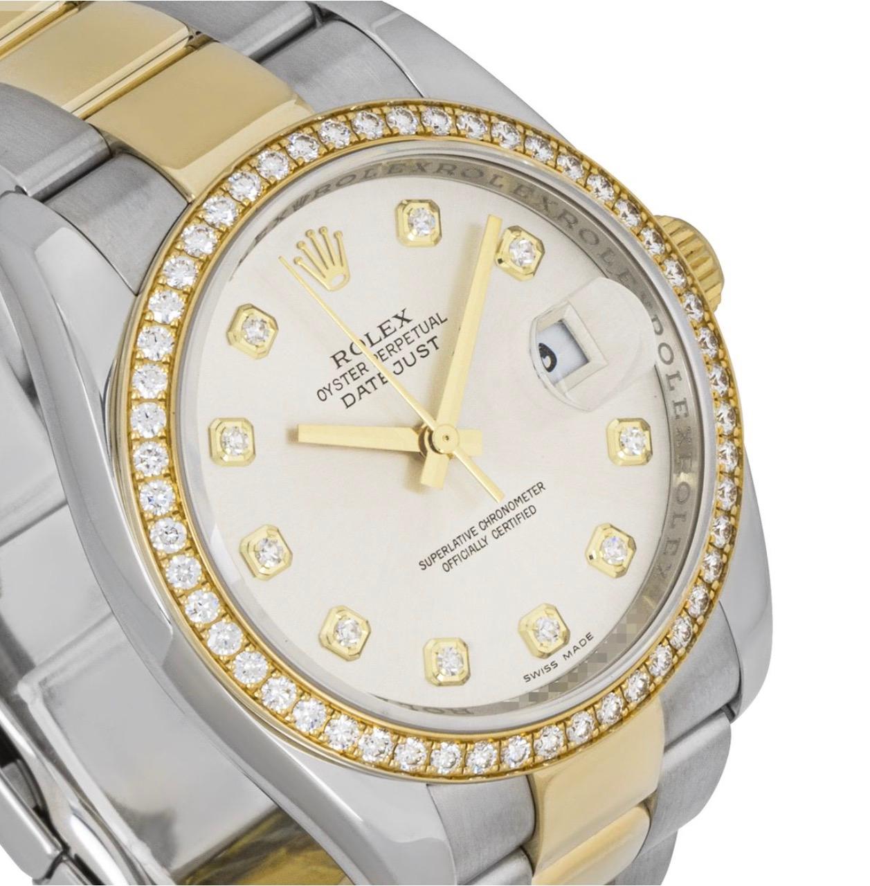 Rolex Datejust 36 Yellow Gold Diamond Set Watch 116243 In Excellent Condition In London, GB