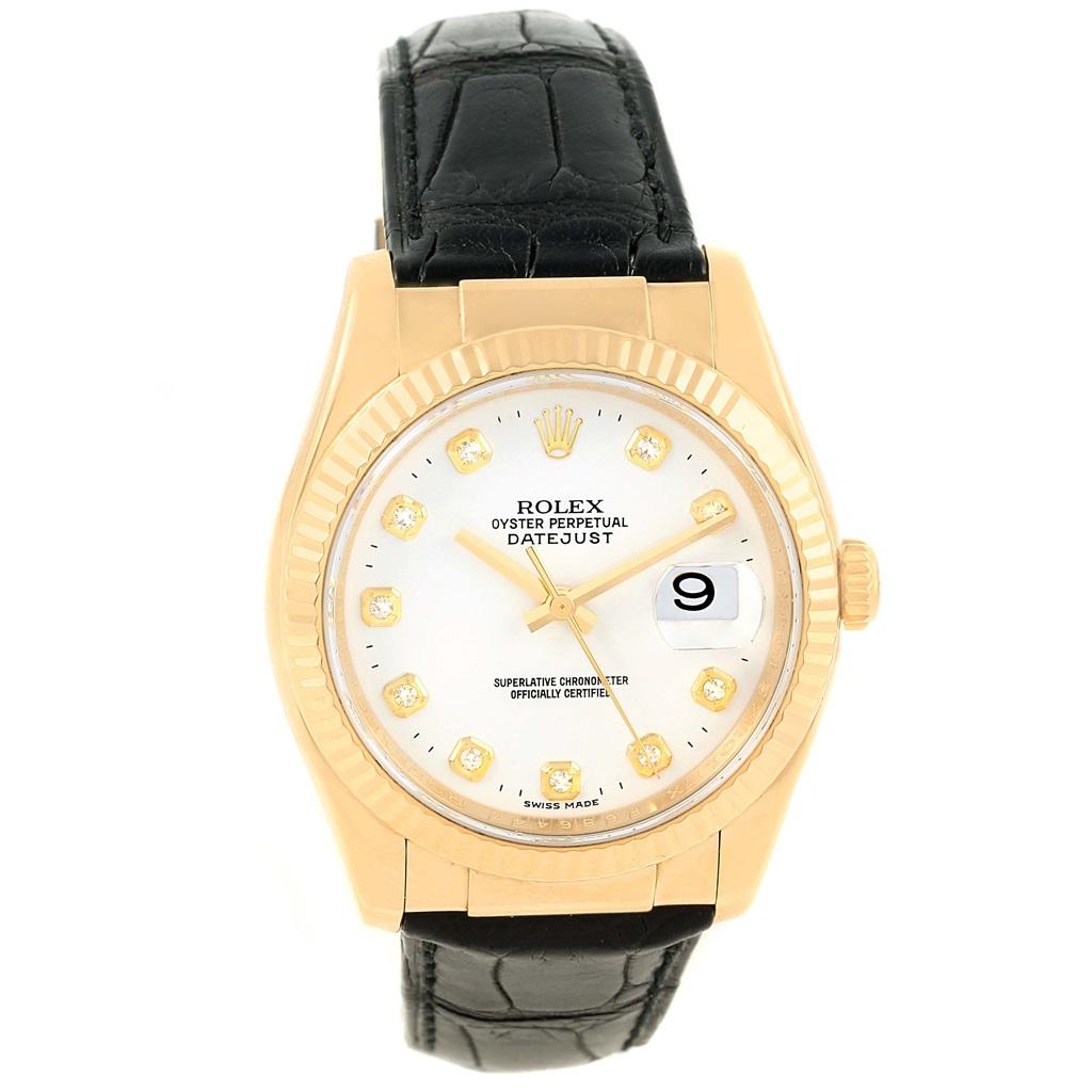 Rolex Datejust 36 Yellow Gold White Diamond Dial Unisex Watch 116138 For Sale 2
