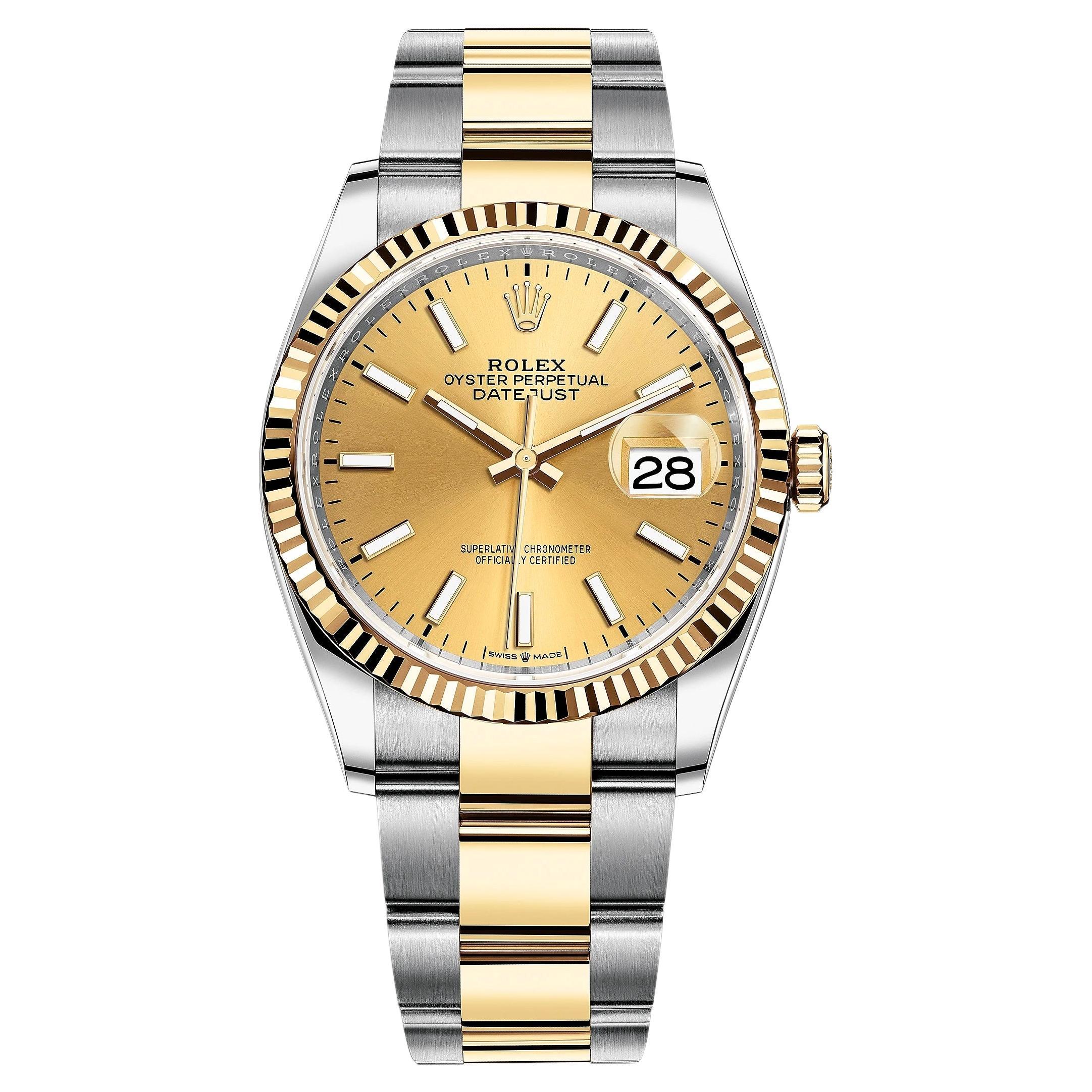 Rolex Datejust 36, YG/SS , Ref# 126233-0016, Unworn Watch, Complete For Sale