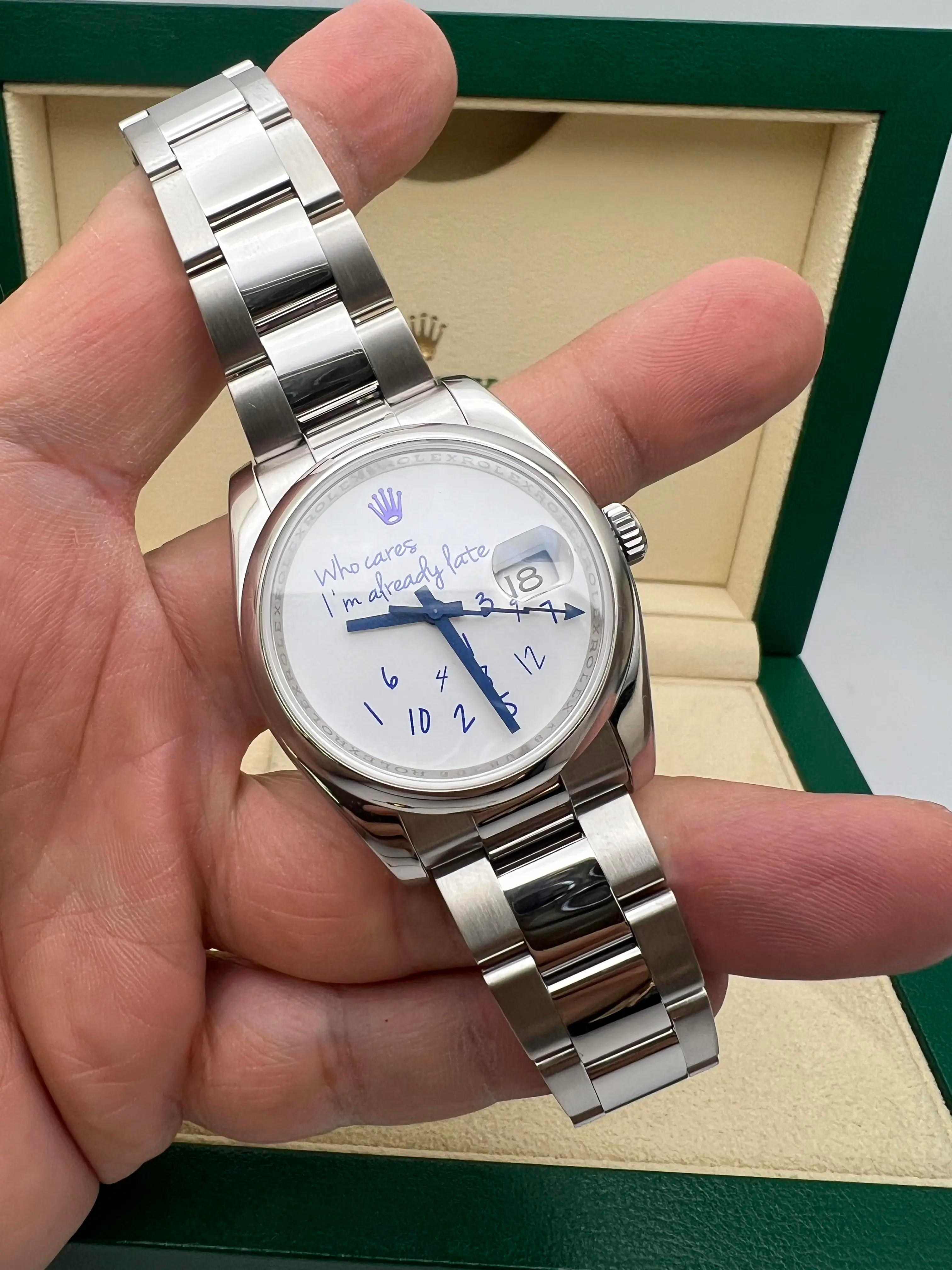 Femenino o masculino Rolex Datejust 36mm 116200 Custom A quién le importa ya llego tarde Esfera azul Estuche en venta