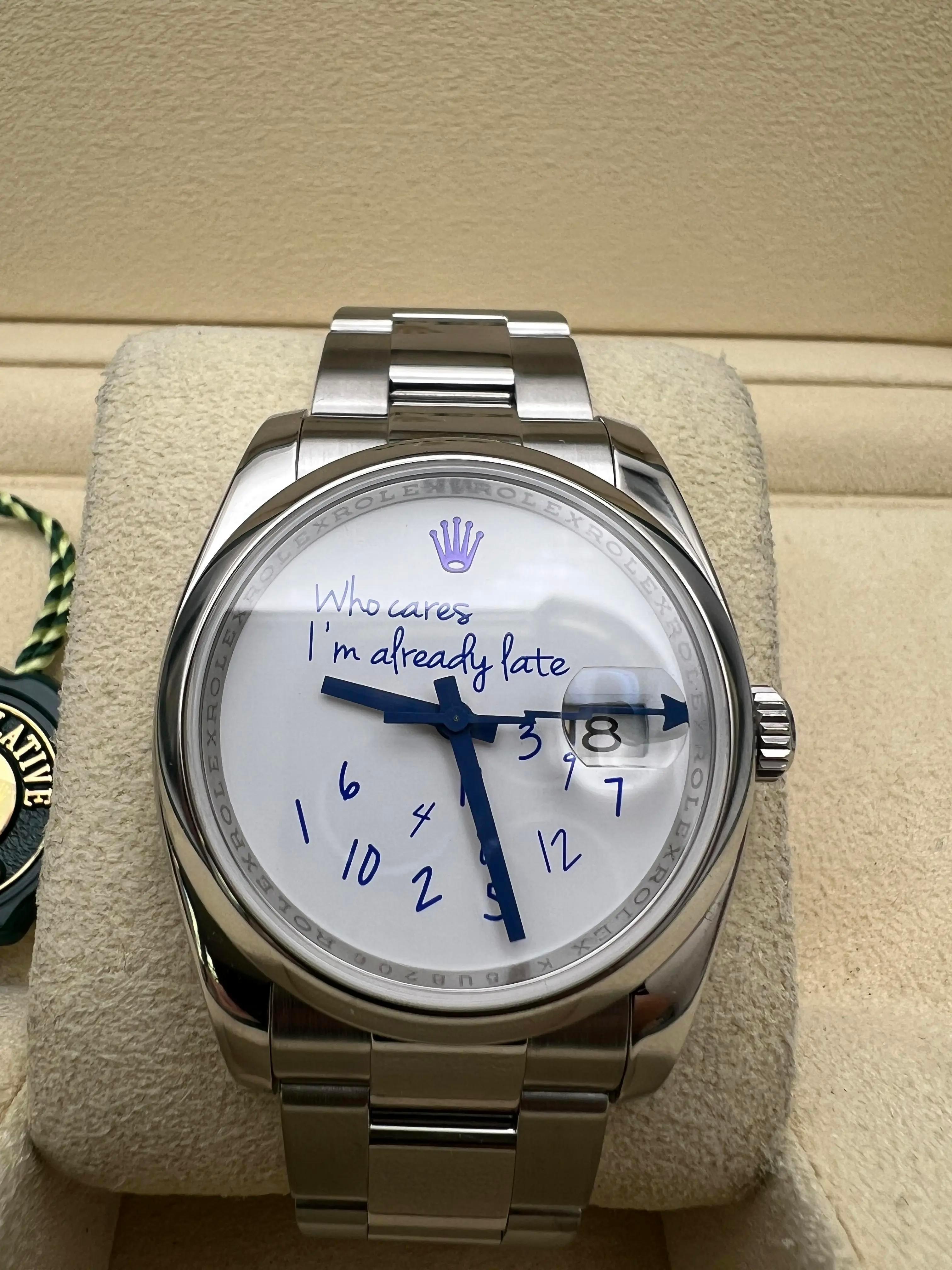 Rolex Datejust 36mm 116200 Custom A quién le importa ya llego tarde Esfera azul Estuche en venta 3