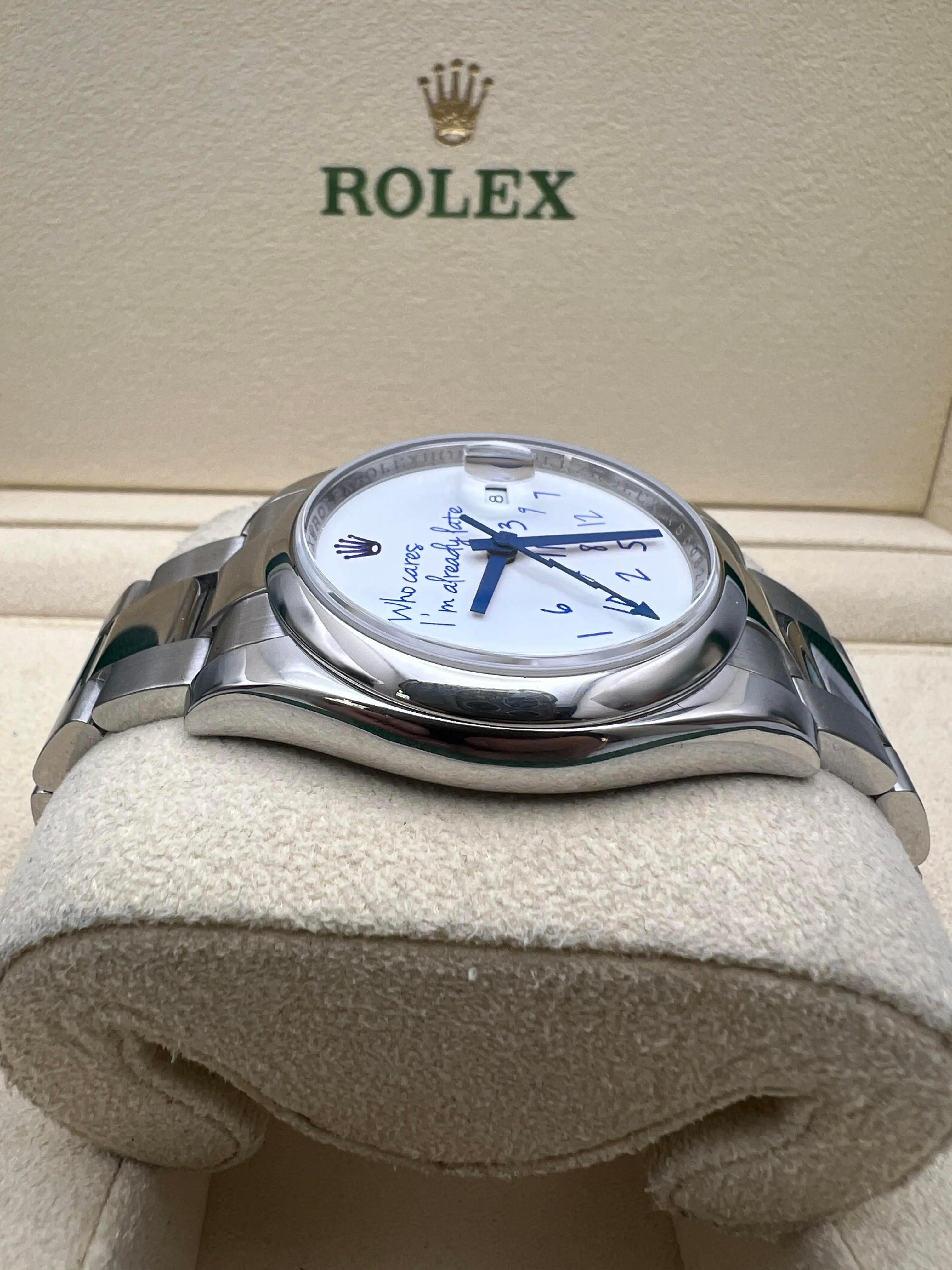 Rolex Datejust 36mm 116200 Custom A quién le importa ya llego tarde Esfera azul Estuche en venta 4