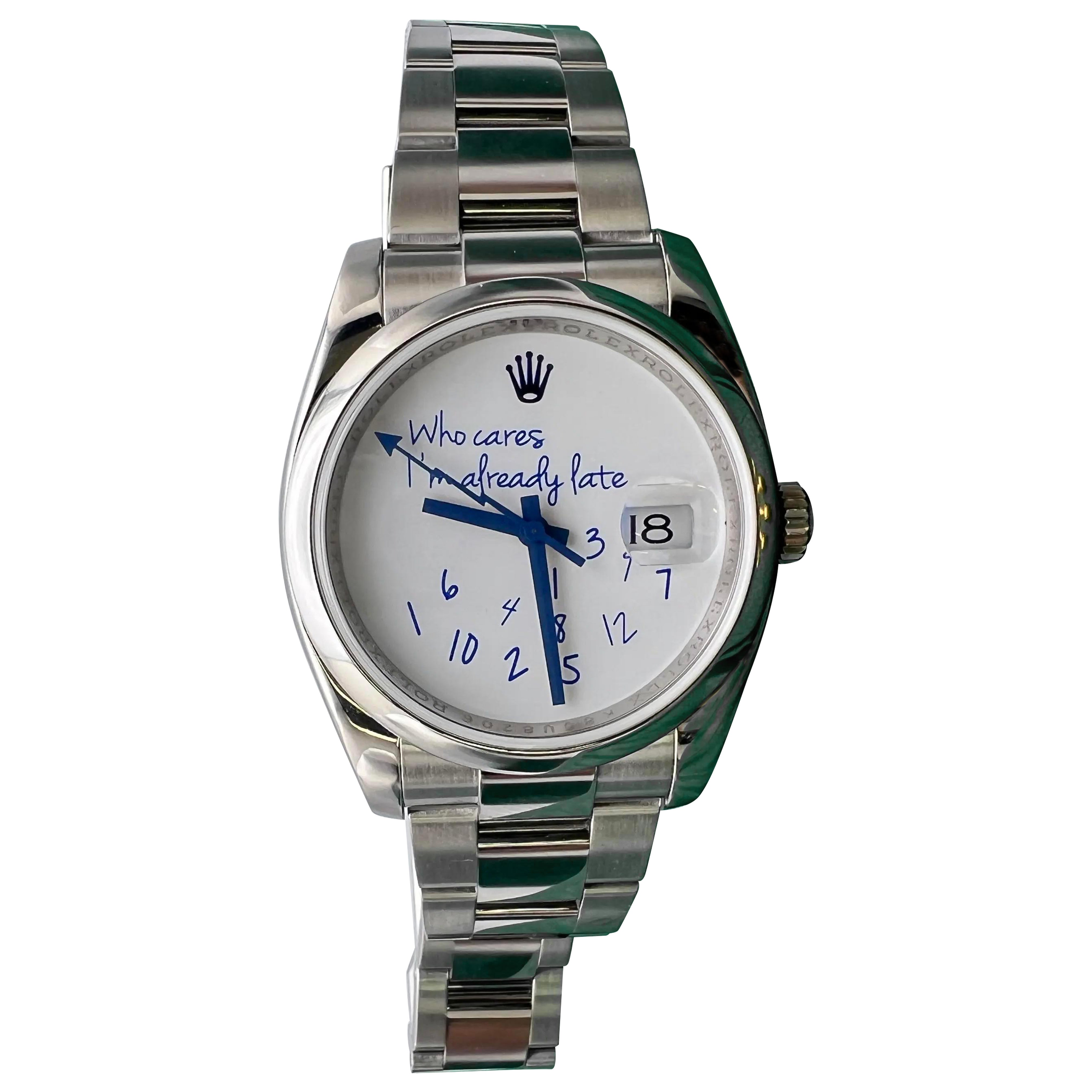 Rolex Datejust 36mm 116200 benutzerdefinierte Who Cares ich bin schon spät blaues Zifferblatt Box Set