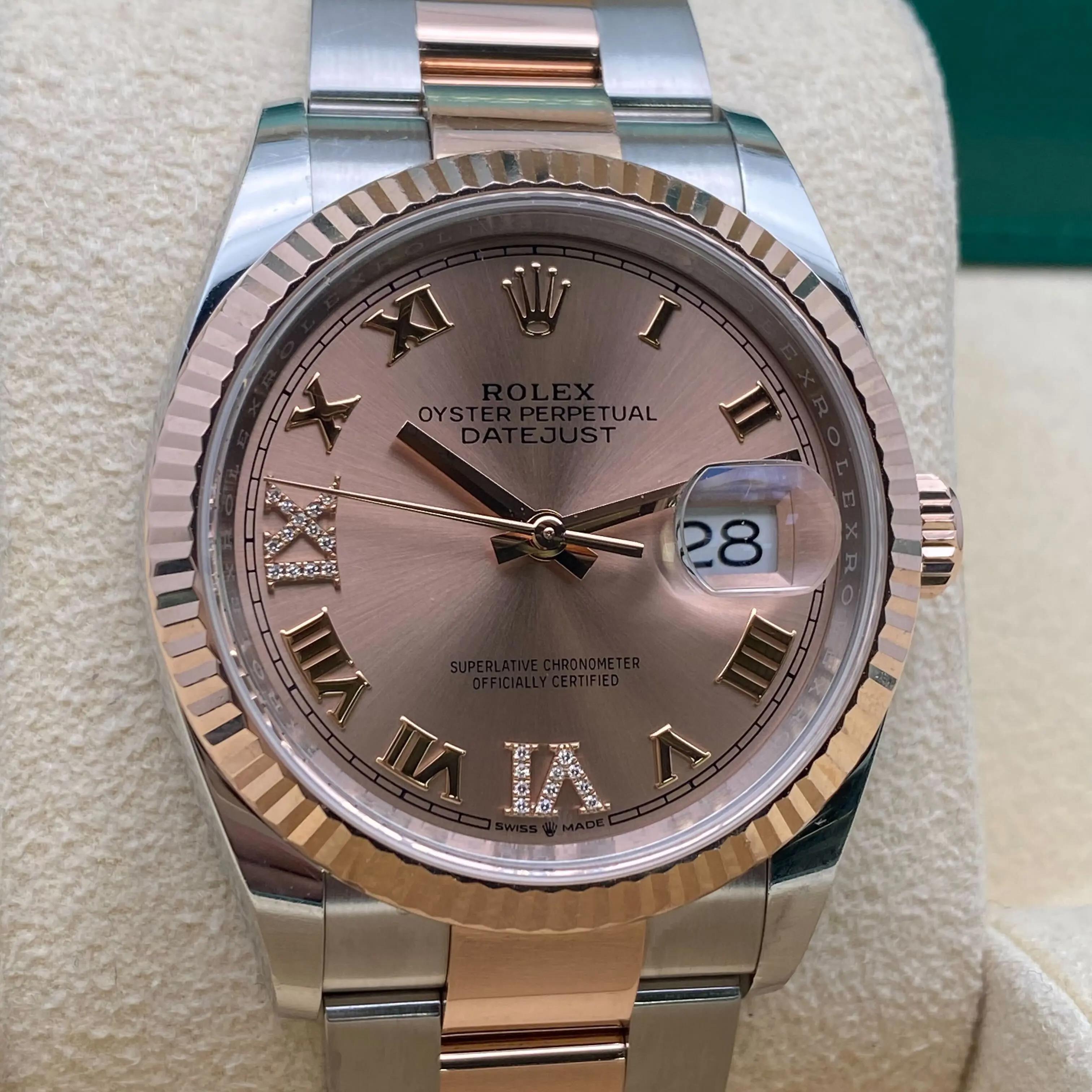 Rolex Datejust 36mm 126231 Acciaio 18k Oro Rosa Sundust Quadrante Diamante Orologio Unisex In condizioni buone in vendita a New York, NY