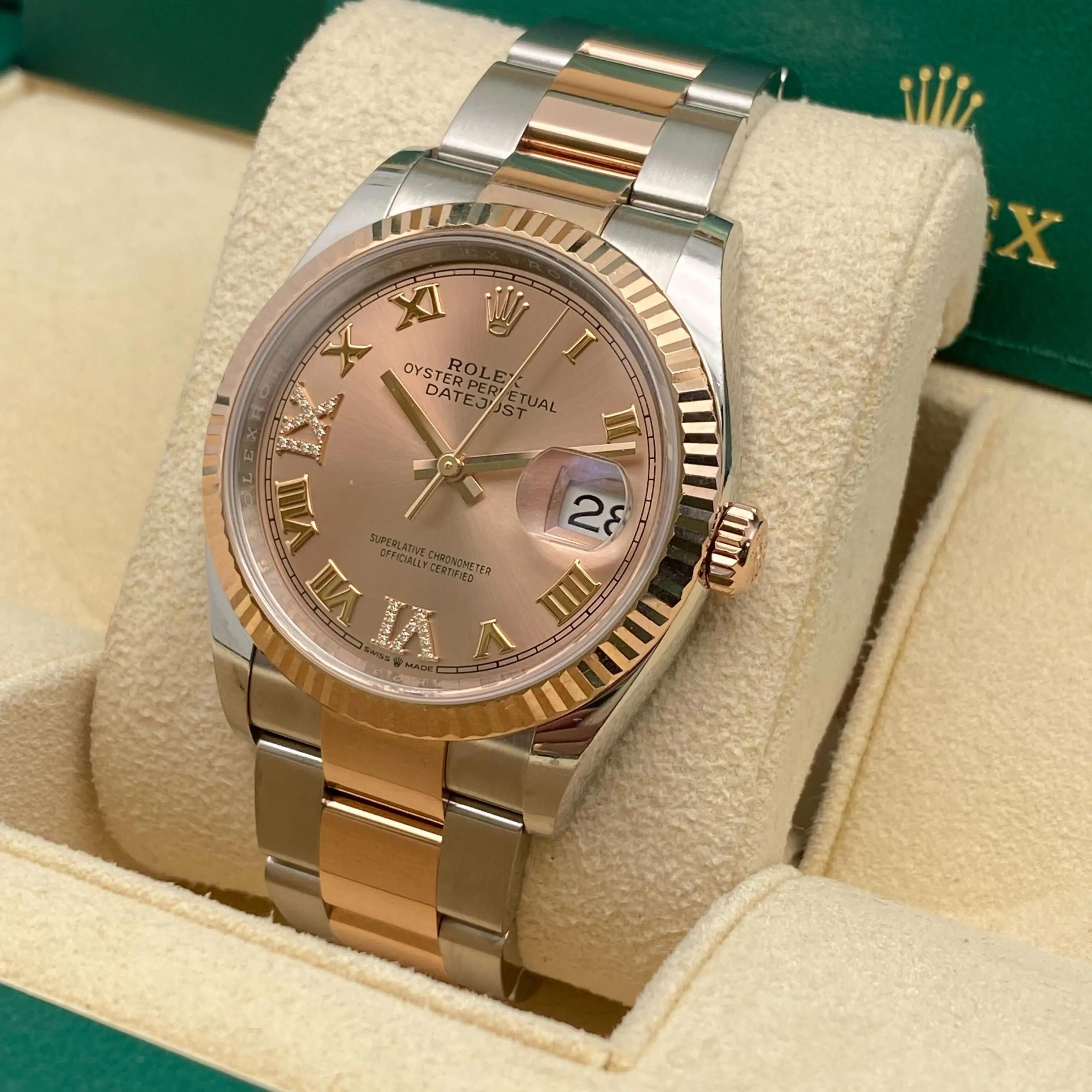 Rolex Datejust 36mm 126231 Acciaio 18k Oro Rosa Sundust Quadrante Diamante Orologio Unisex in vendita 1