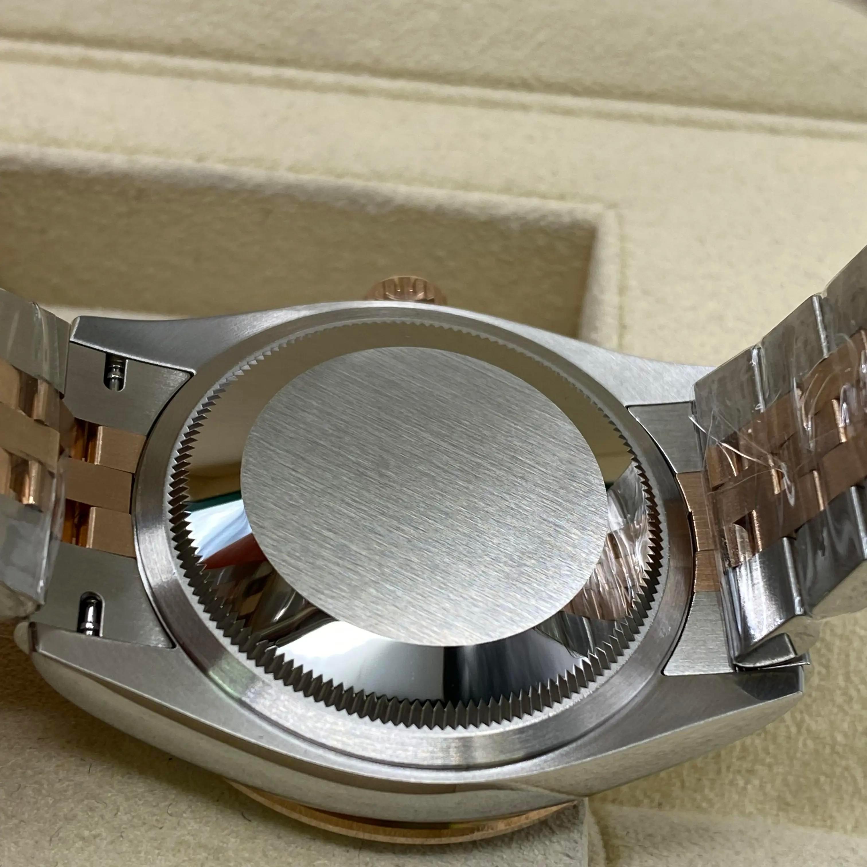 Rolex Datejust 36mm 126281RBR Rose Gold Steel Black Diamond Dial Watch B&P in vendita 2