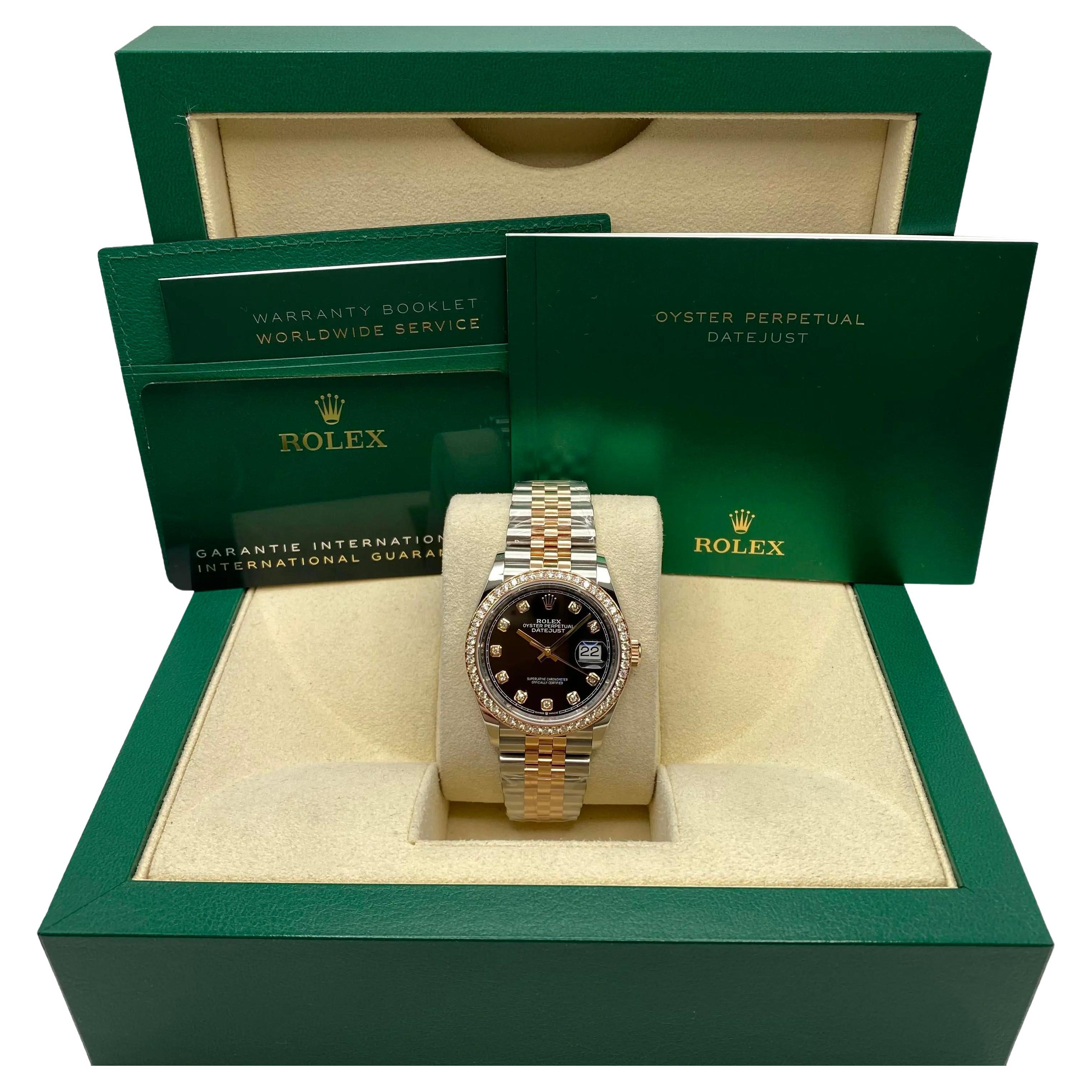 Rolex Datejust 36mm 126281RBR Rose Gold Steel Black Diamond Dial Watch B&P