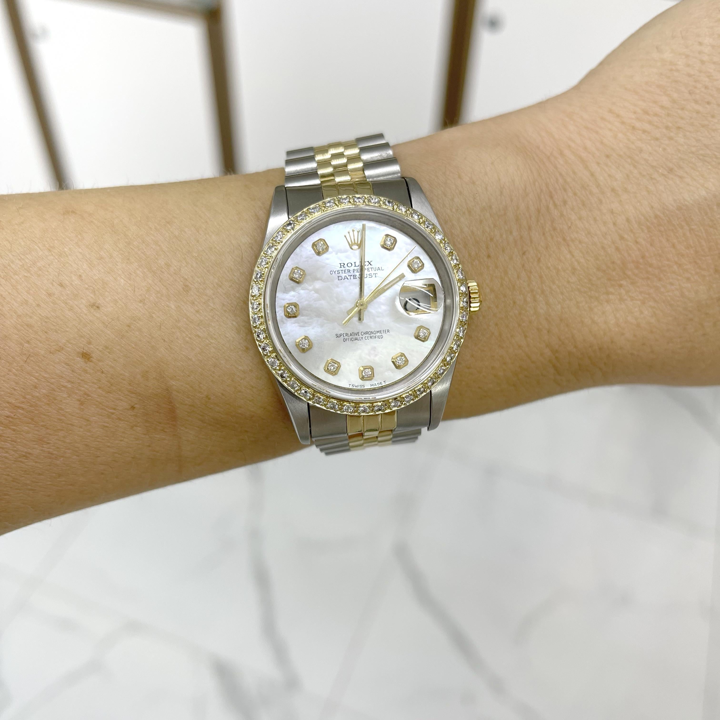 Rolex Datejust 36MM 16203 Mother of Pearl Diamond Dial Bezel Two Tone Watch 4