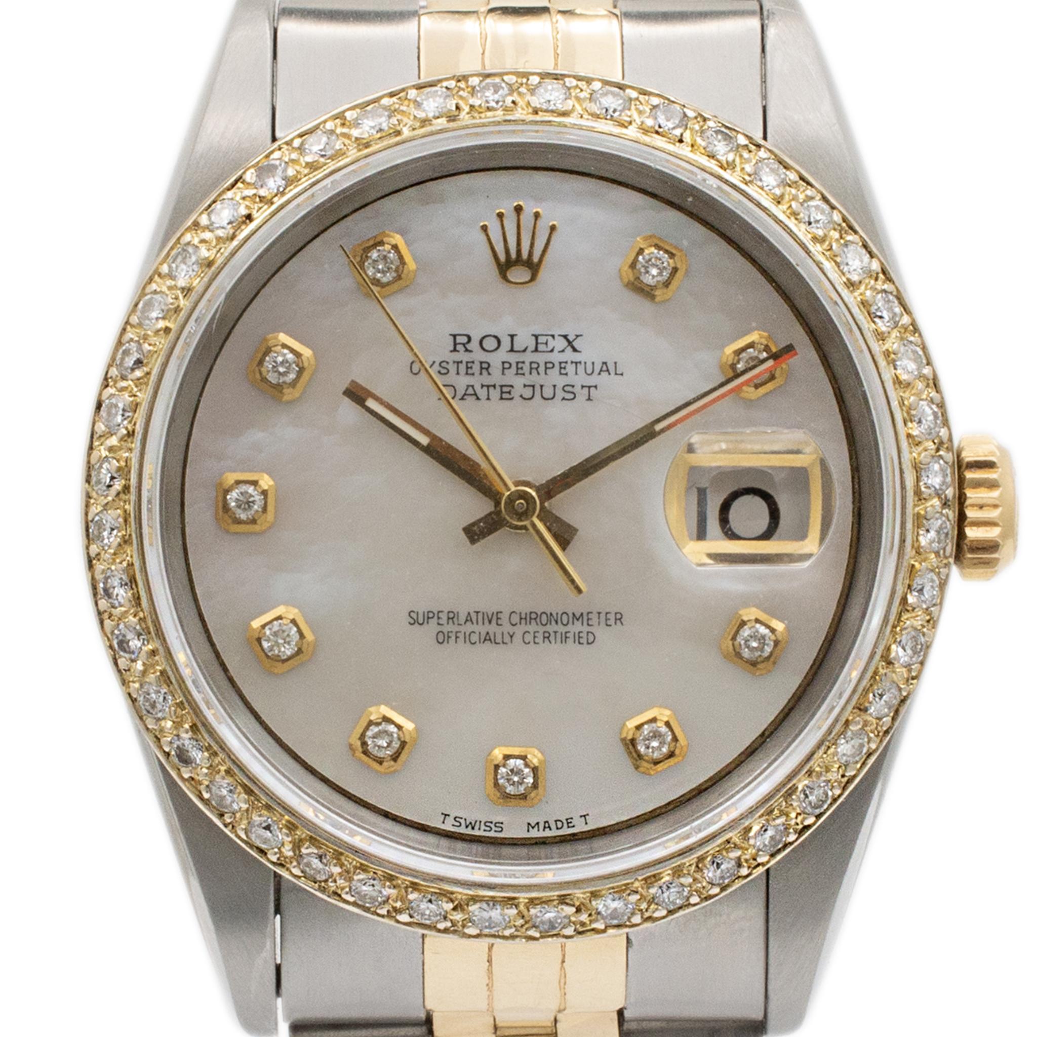 Brand: Rolex

Gender: Unisex

Metal Type: Stainless Steel

Diameter: 36.00 mm

Weight: 92.10 grams
Stainless steel diamond ROLEX Swiss made watch. The 