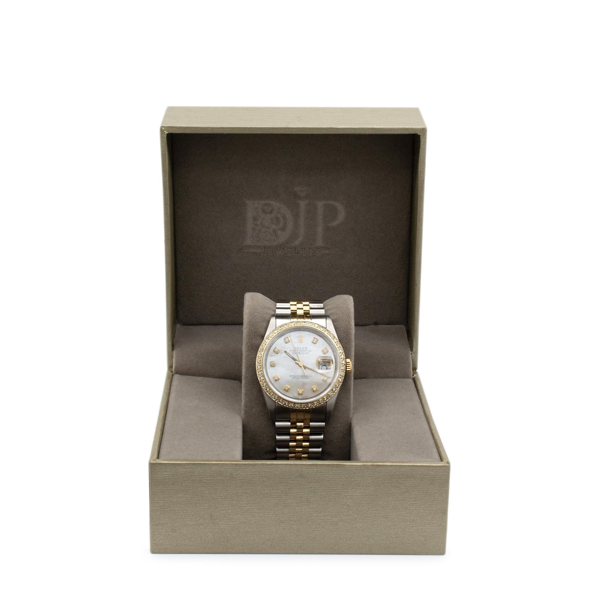 Rolex Datejust 36MM 16203 Mother of Pearl Diamond Dial Bezel Two Tone Watch 3