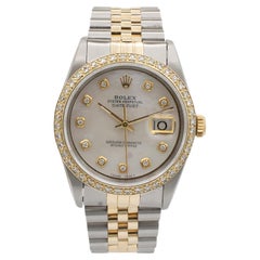 Rolex Datejust 36MM 16203 Mother of Pearl Diamond Dial Bezel Two Tone Watch