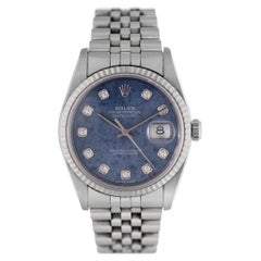 Used Rolex Datejust with factory sodalite diamond dial in stainless steel with 18k wh
