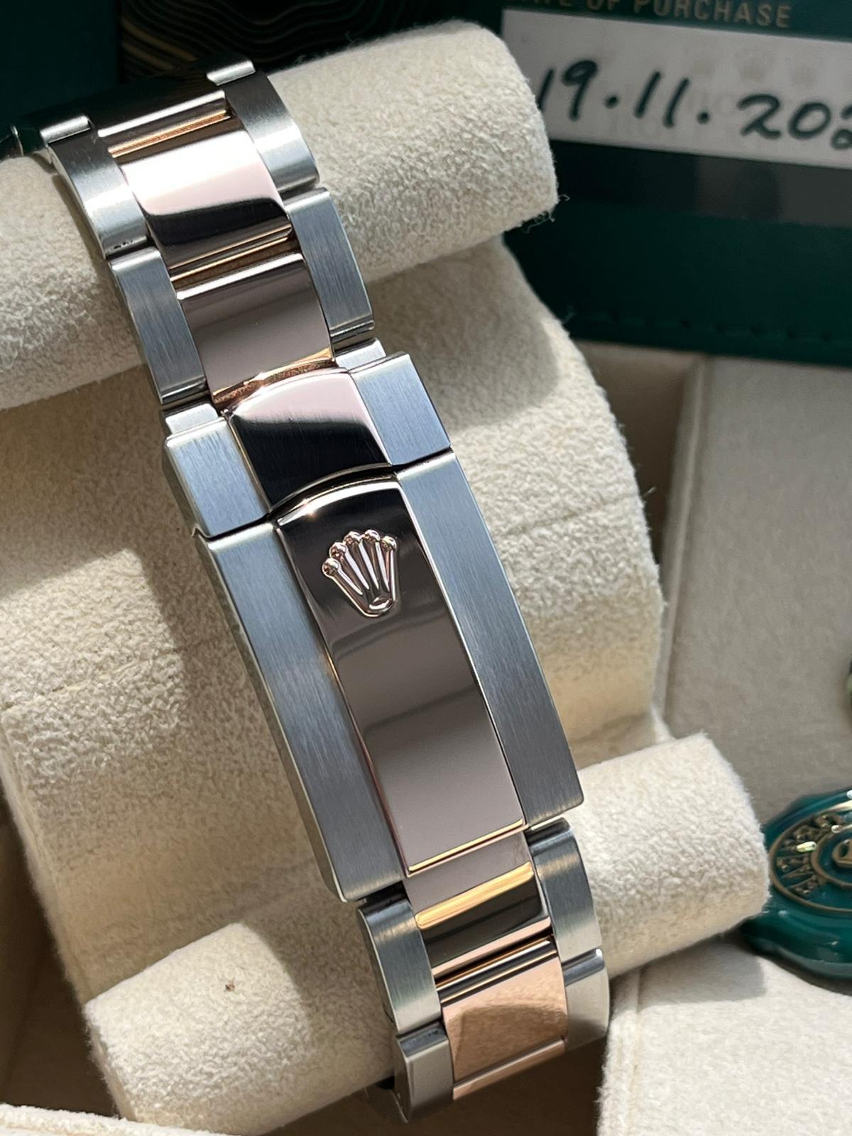 Rolex Datejust 36mm 18k Everose Gold Diamond Bezel Palm-Motif Dial Watch 126281 For Sale 11