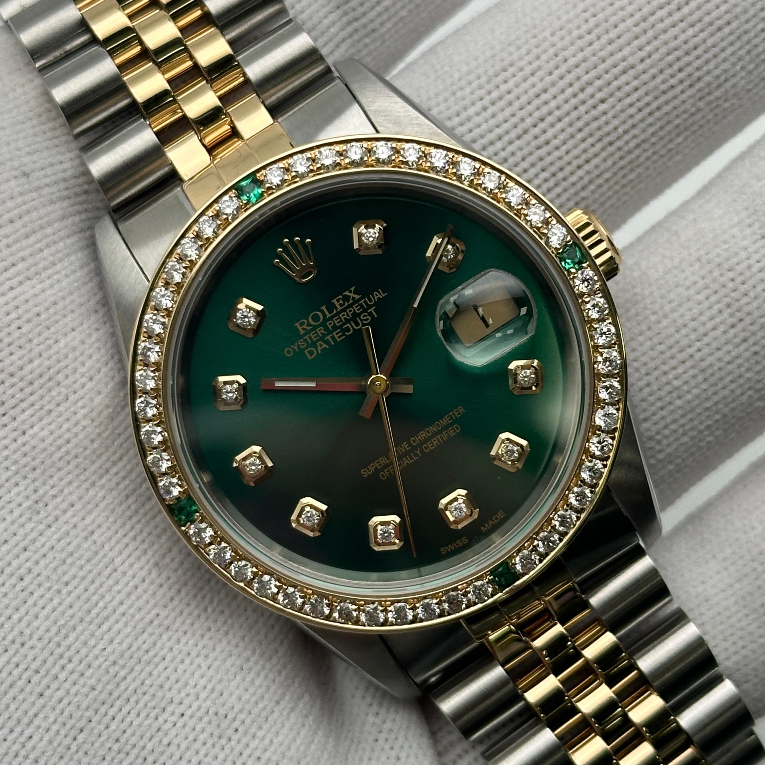 Men's Rolex Datejust 36mm 18K Gold Custom Diamond Dial Bezel Men Watch 16233