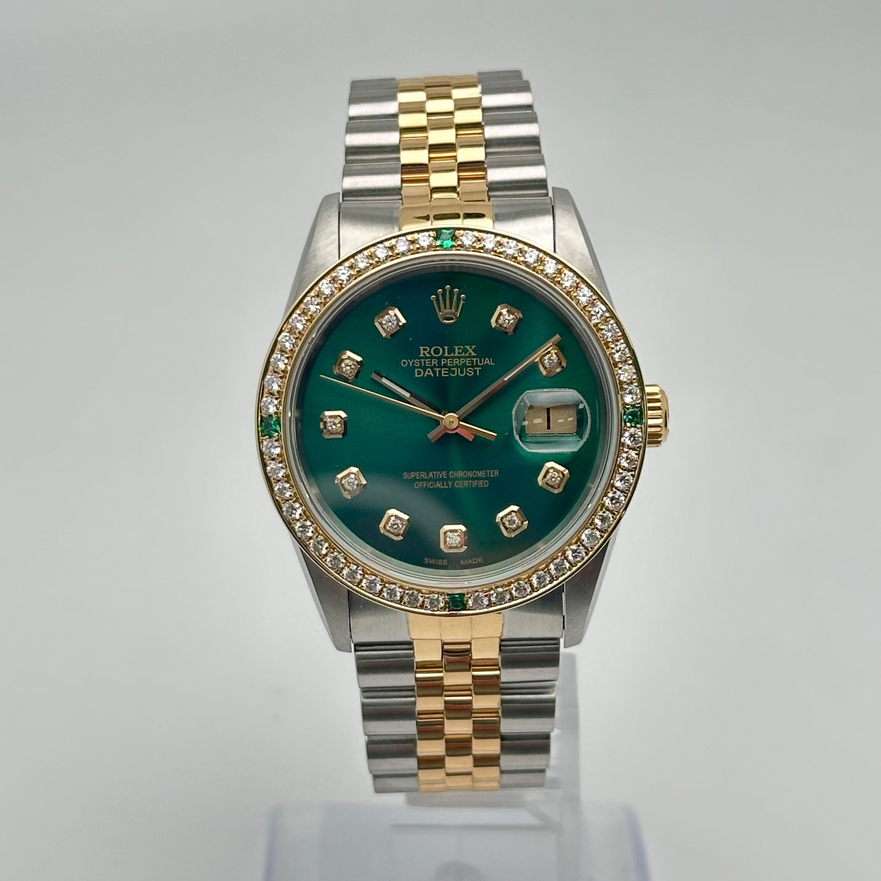 Rolex Datejust 36mm 18K Gold Custom Diamond Dial Bezel Men Watch 16233 2
