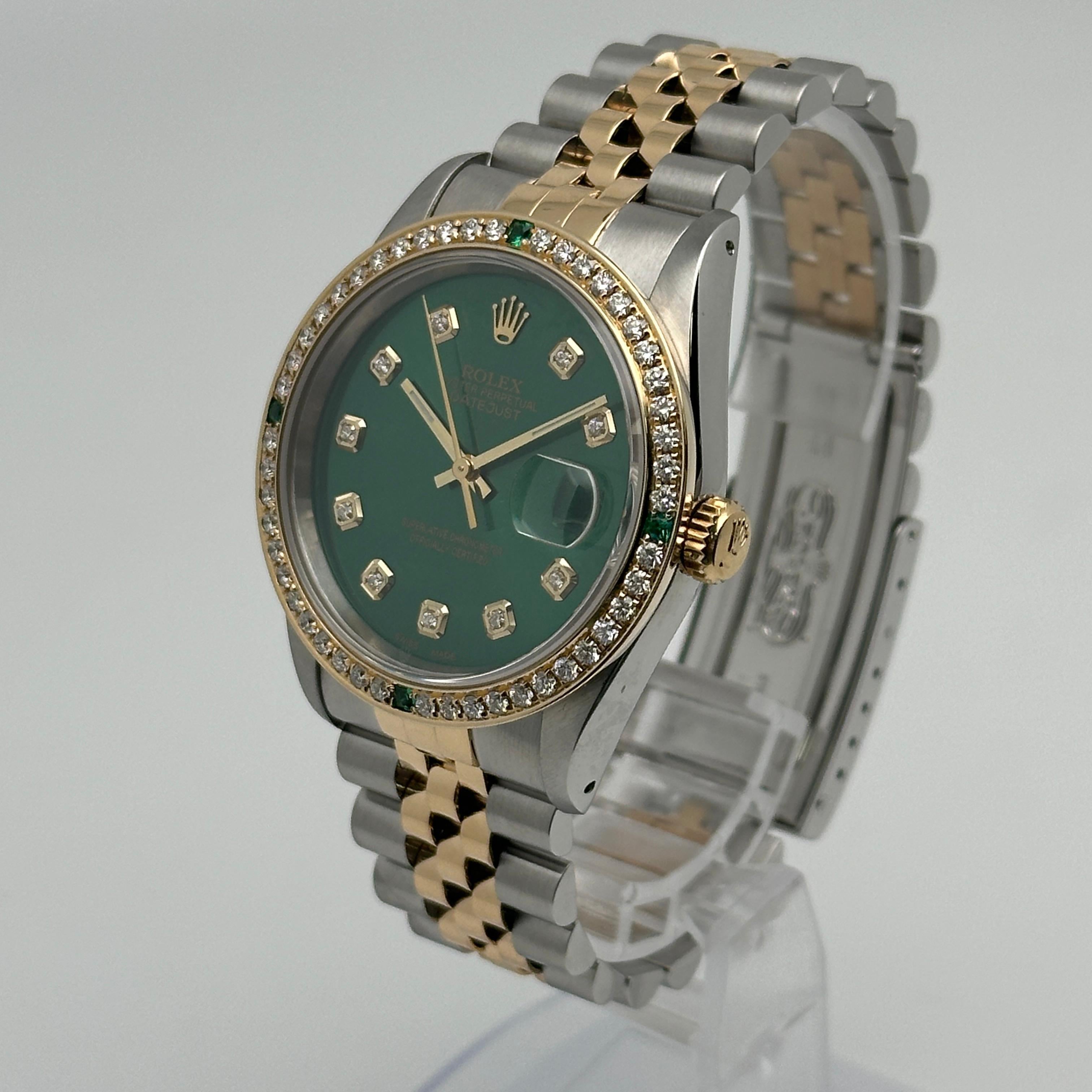 Rolex Datejust 36mm 18K Gold Custom Diamond Dial Bezel Men Watch 16233 3