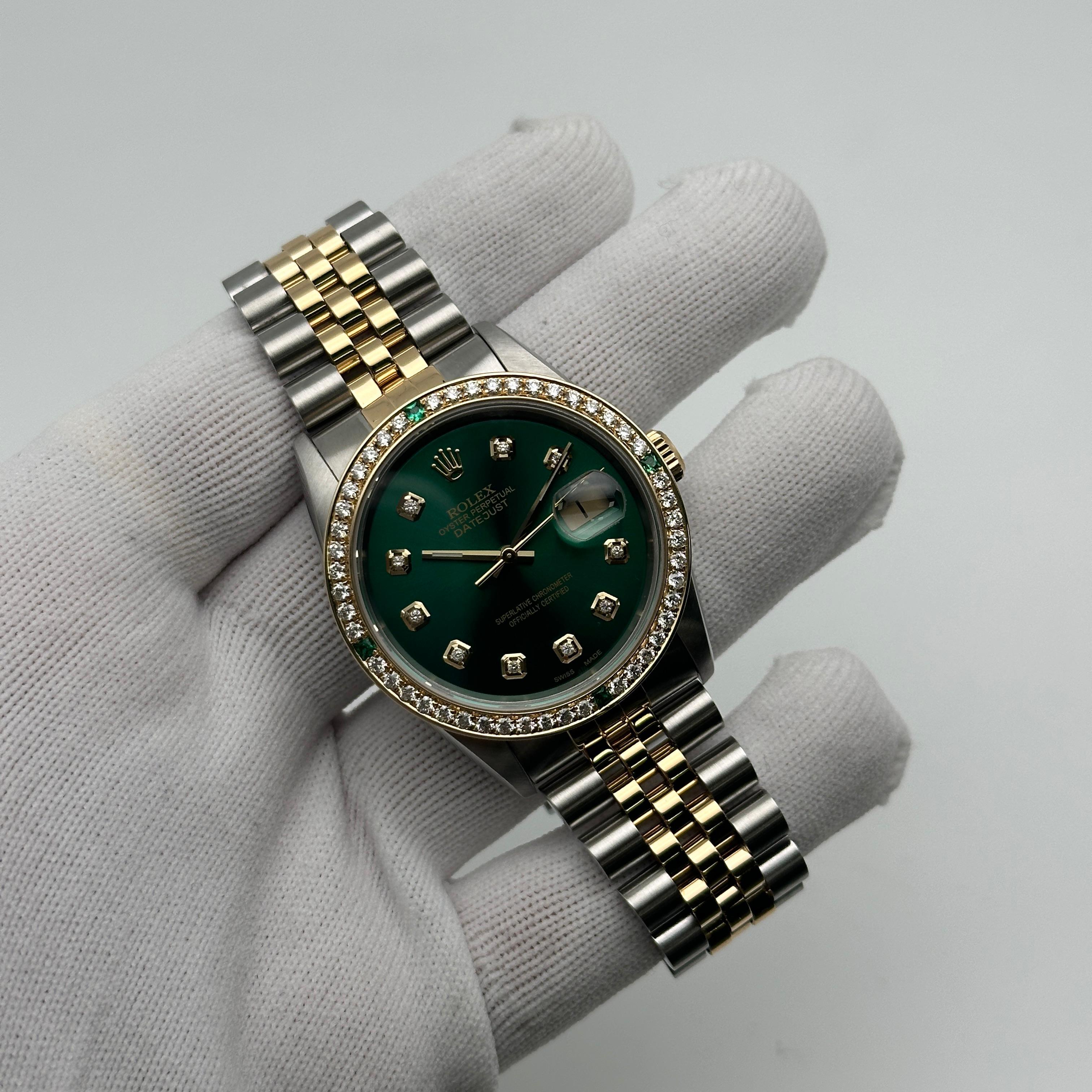 Rolex Datejust 36mm 18K Gold Custom Diamond Dial Bezel Men Watch 16233 5