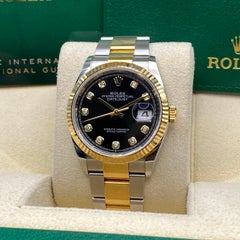 Rolex Datejust 36mm 18K Gold Steel Black Diamond Dial Automatic Watch 126233