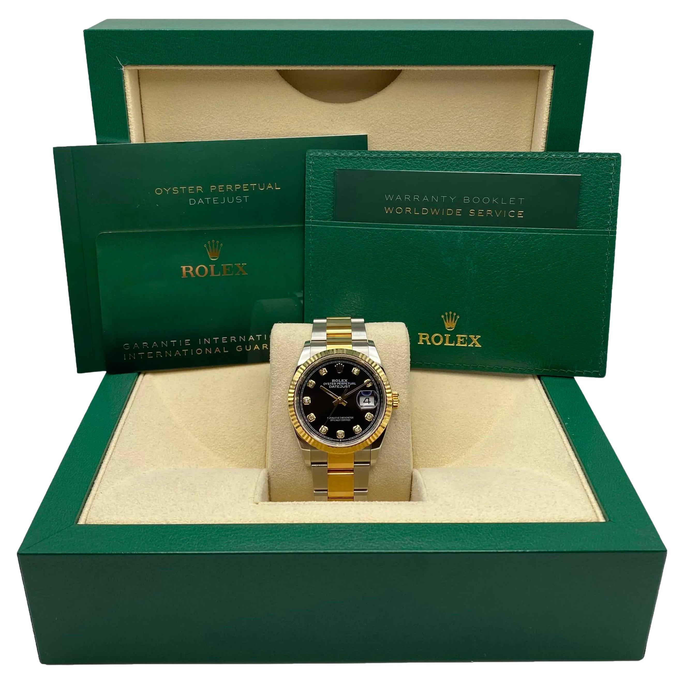 Rolex Montre automatique Datejust 36 mm en or 18 carats, acier, diamants noirs et cadran 126233