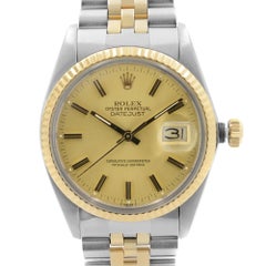 Rolex Datejust 18k Gold Steel Champagne Dial Automatic Mens Watch 16013