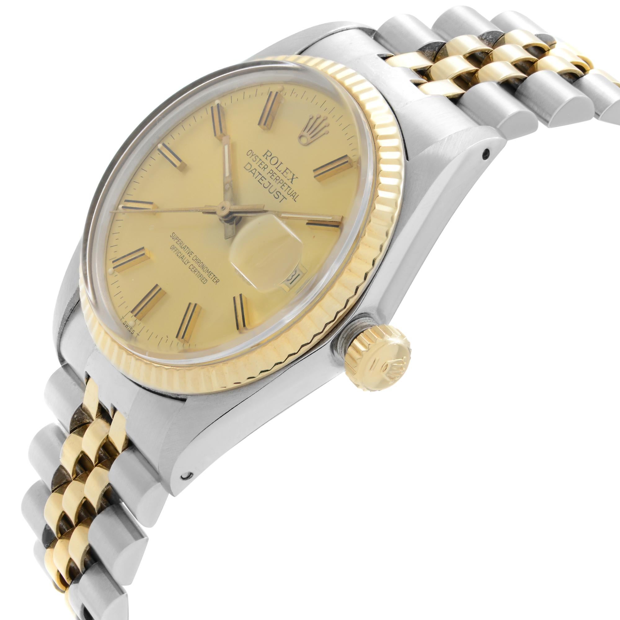 Rolex Datejust 18k Gold Steel Champagne Dial Automatic Mens Watch 16013 In Good Condition In New York, NY