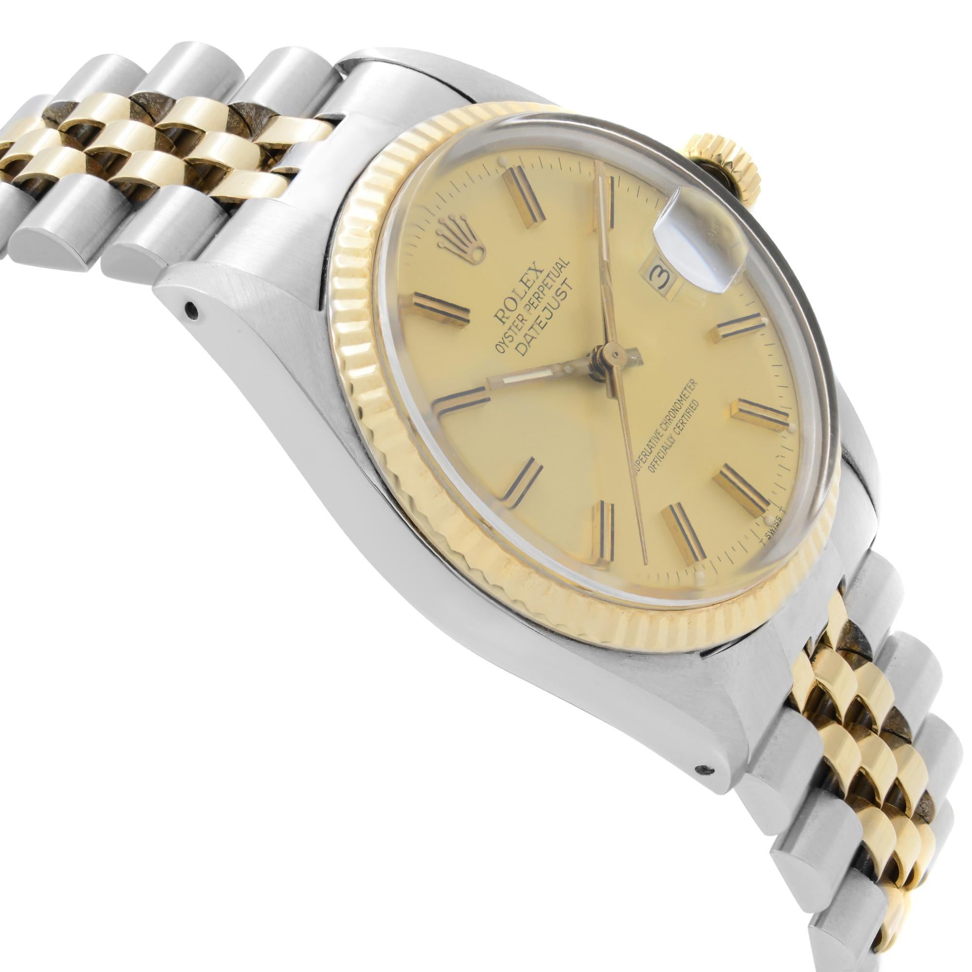 Men's Rolex Datejust 18k Gold Steel Champagne Dial Automatic Mens Watch 16013