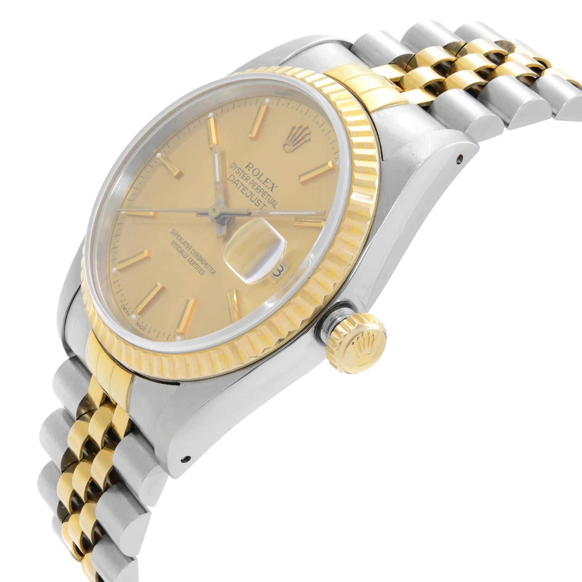 Rolex Datejust 18k Gold Steel Champagne Dial Automatic Mens Watch 16233 In Fair Condition In New York, NY