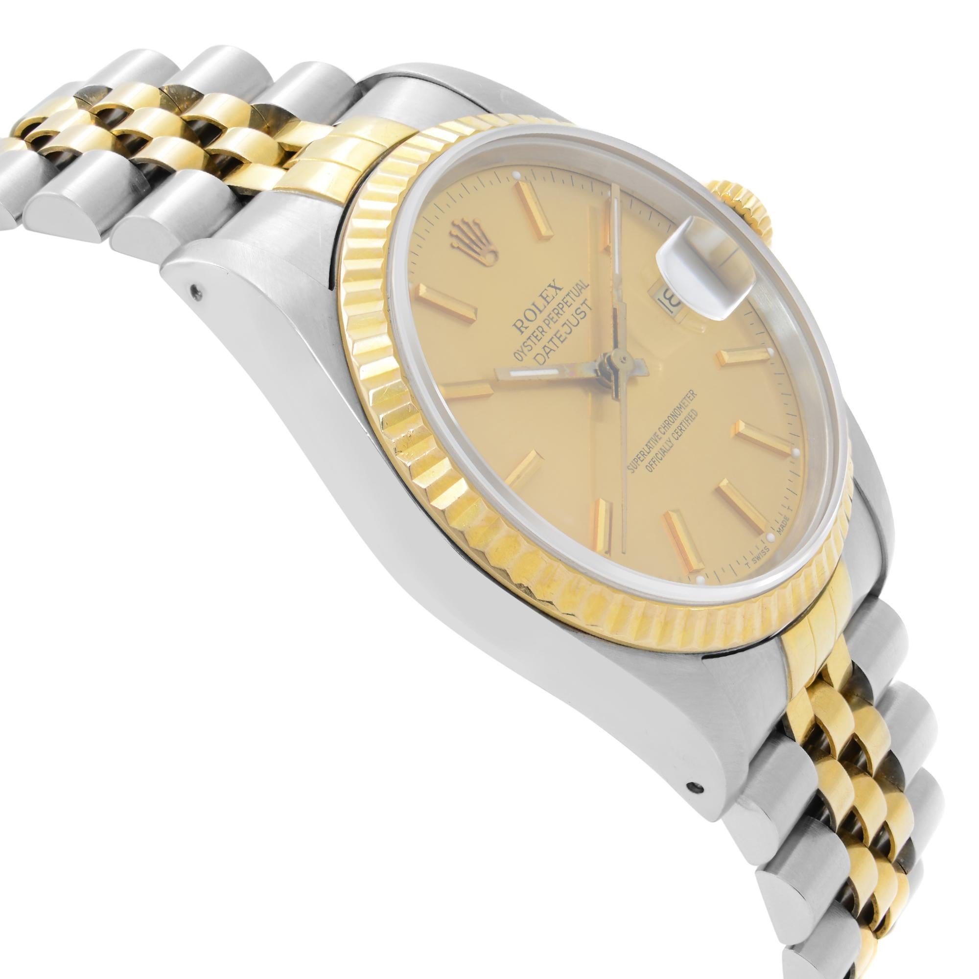 Men's Rolex Datejust 18k Gold Steel Champagne Dial Automatic Mens Watch 16233