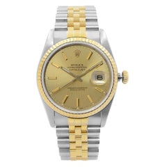 Retro Rolex Datejust 18k Gold Steel Champagne Dial Automatic Mens Watch 16233