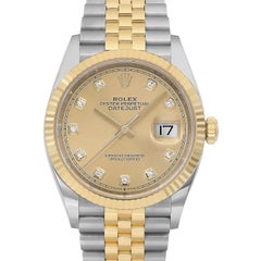 Rolex Datejust 36mm 18K Gold Steel Champagne Diamond Dial Men Watch 126233