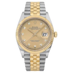 Used Rolex Datejust 36mm 18K Gold Steel Champagne Diamond Dial Men Watch 126233