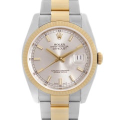 Rolex Datejust 18K Gold Steel Silver Dial Automatic Men Watch 116233