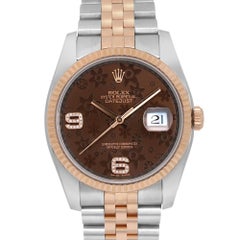 Rolex Datejust 36mm 18k rose gold Steel Chocolate Diamond 6&9 Floral Dial 116231