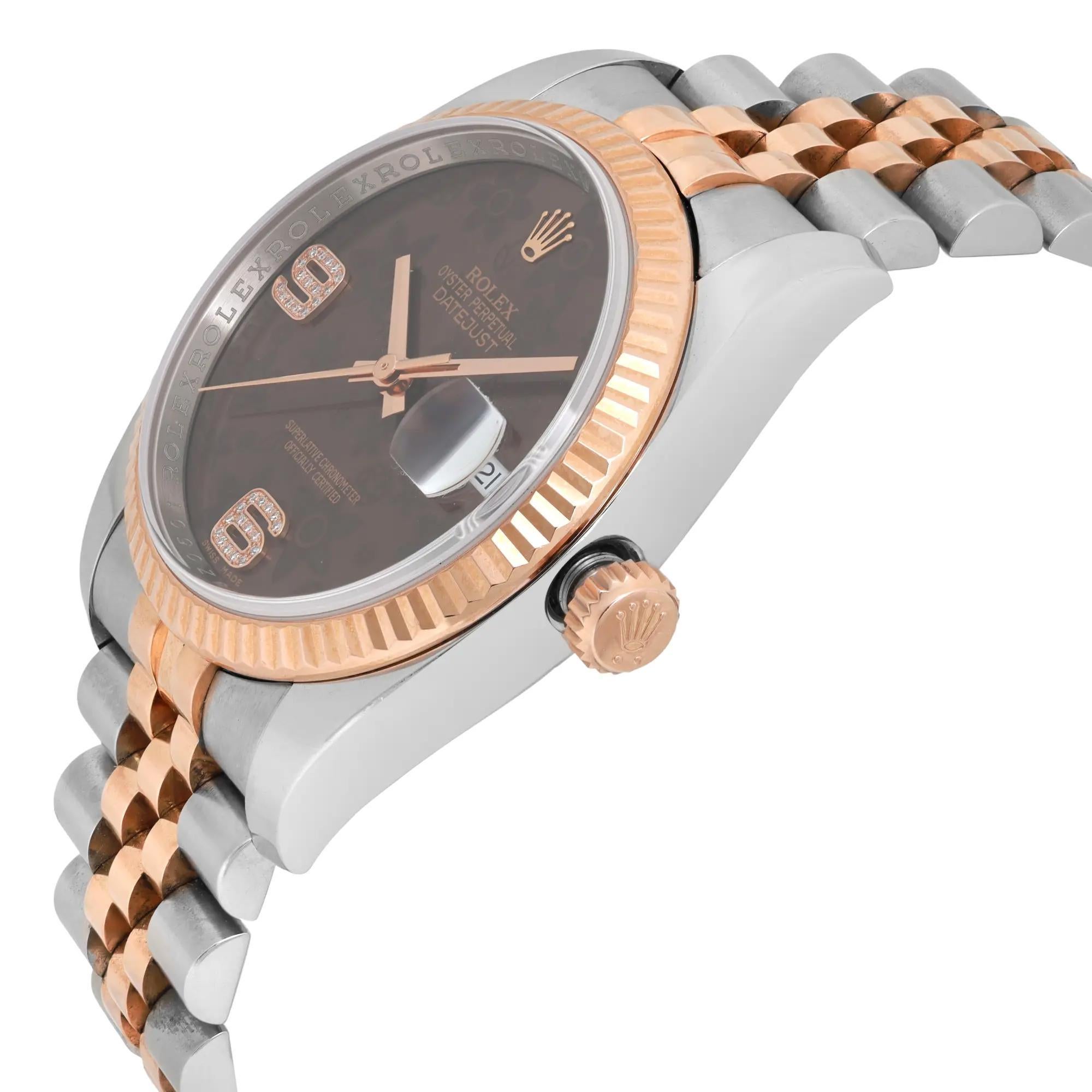 Rolex Datejust 36mm 18k oro rosa Acciaio Cioccolato Diamante 6&9 Quadrante Floreale 116231 In condizioni buone in vendita a New York, NY