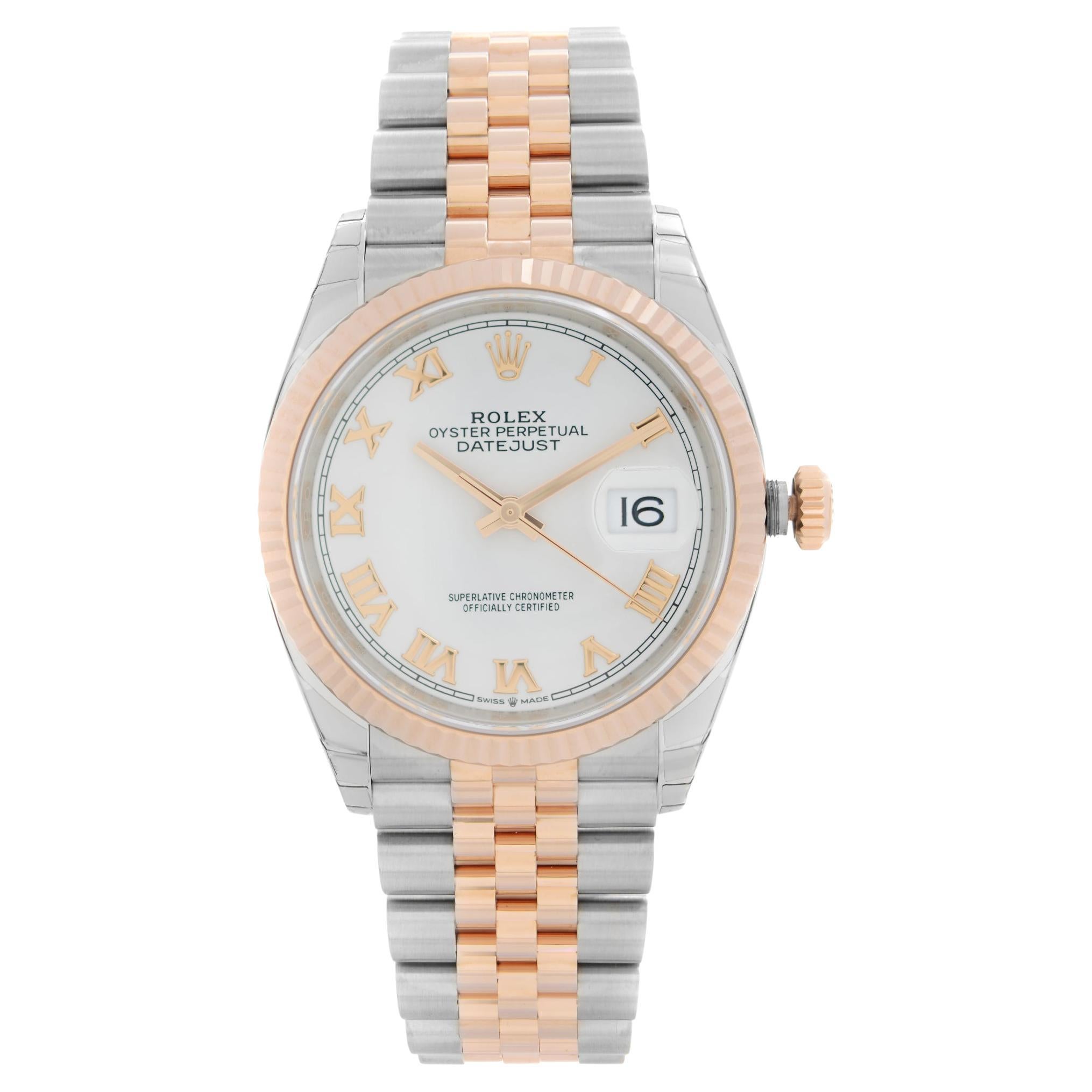 Rolex Datejust 18k Rose Gold Steel White Dial Mens Automatic Watch 126231