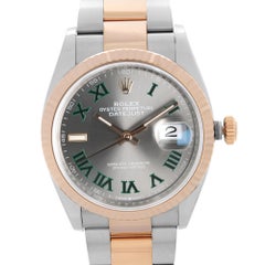 Rolex Datejust 18k Rose Gold Steel Wimbledon Slate Dial Mens Watch 126231