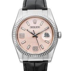 Rolex Datejust 36mm 18K White Gold Pink Wave Diamond Dial Ladies Watch 116139