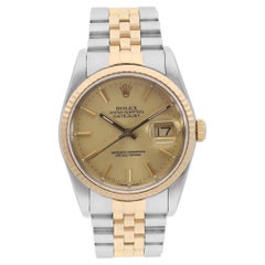 Rolex Datejust 36mm 18k Yellow Gold Steel Champagne Dial Mens Watch 16233