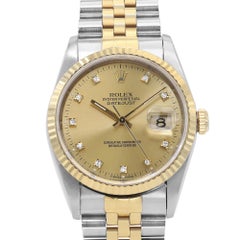 Rolex Montre Datejust 36 mm en or jaune 18 carats avec cadran champagne et diamants, pour hommes 16233