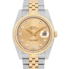 Rolex Datejust 36mm 18K Yellow Gold Steel Champagne Diamond Watch 116233