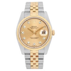 Rolex Datejust 36mm 18K Yellow Gold Steel Champagne Diamond Watch 116233