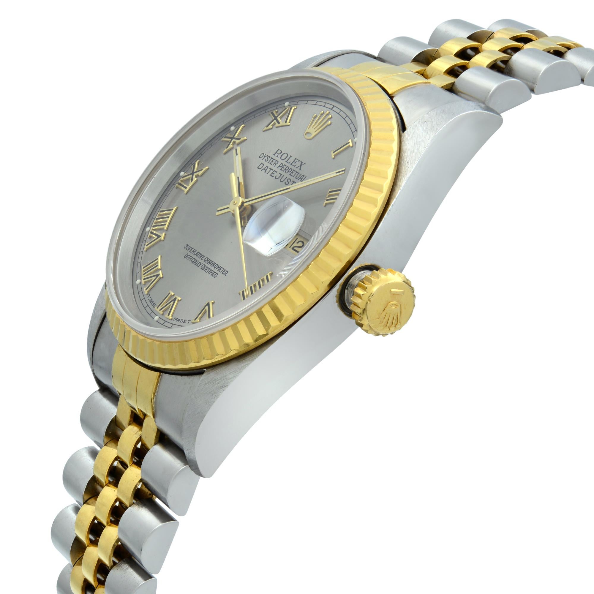 Rolex Datejust 18 Karat Yellow Gold Steel No Holes Rhodium Dial Mens Watch 16233 In Good Condition In New York, NY