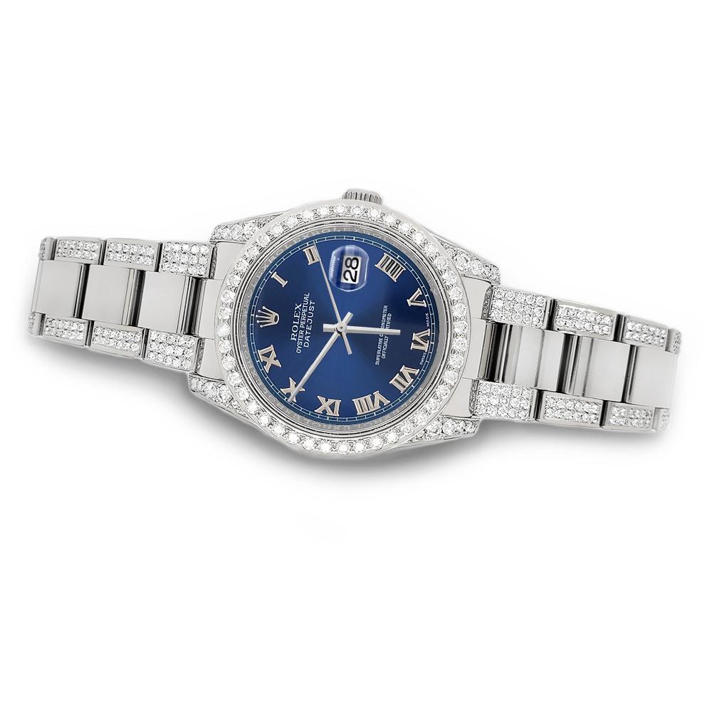 Taille brillant Montre Rolex Datejust 36mm 5.9ct Diamond Bezel/Lugs/Bracelet/Blue Roman Dial en vente