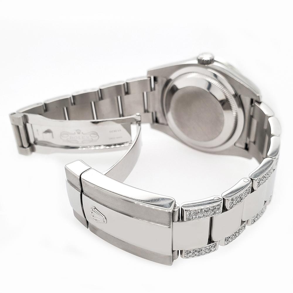 Modern Rolex Datejust 36mm 5.9ct Diamond Bezel/Lugs/Bracelet/Blue Roman Dial Watch For Sale