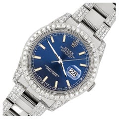 Rolex Datejust 36mm 5.9ct Diamond Bezel/Lugs/Bracelet/Blue Stick Dial Watch