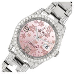 Rolex Montre Datejust avec lunette, bracelet et cadran à fleurs roses de 36 mm et diamants de 5,9 carats