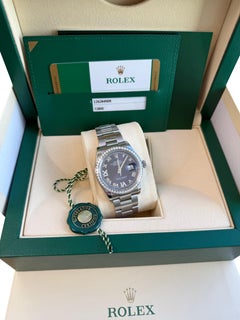 Rolex Datejust 36mm Aubergine Roman VI IX Diamond Dial Bezel Watch 126284RBR