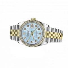 Rolex Datejust 36mm Baby Blue MOP Dial with Diamond Numbers & Diamond Bezel