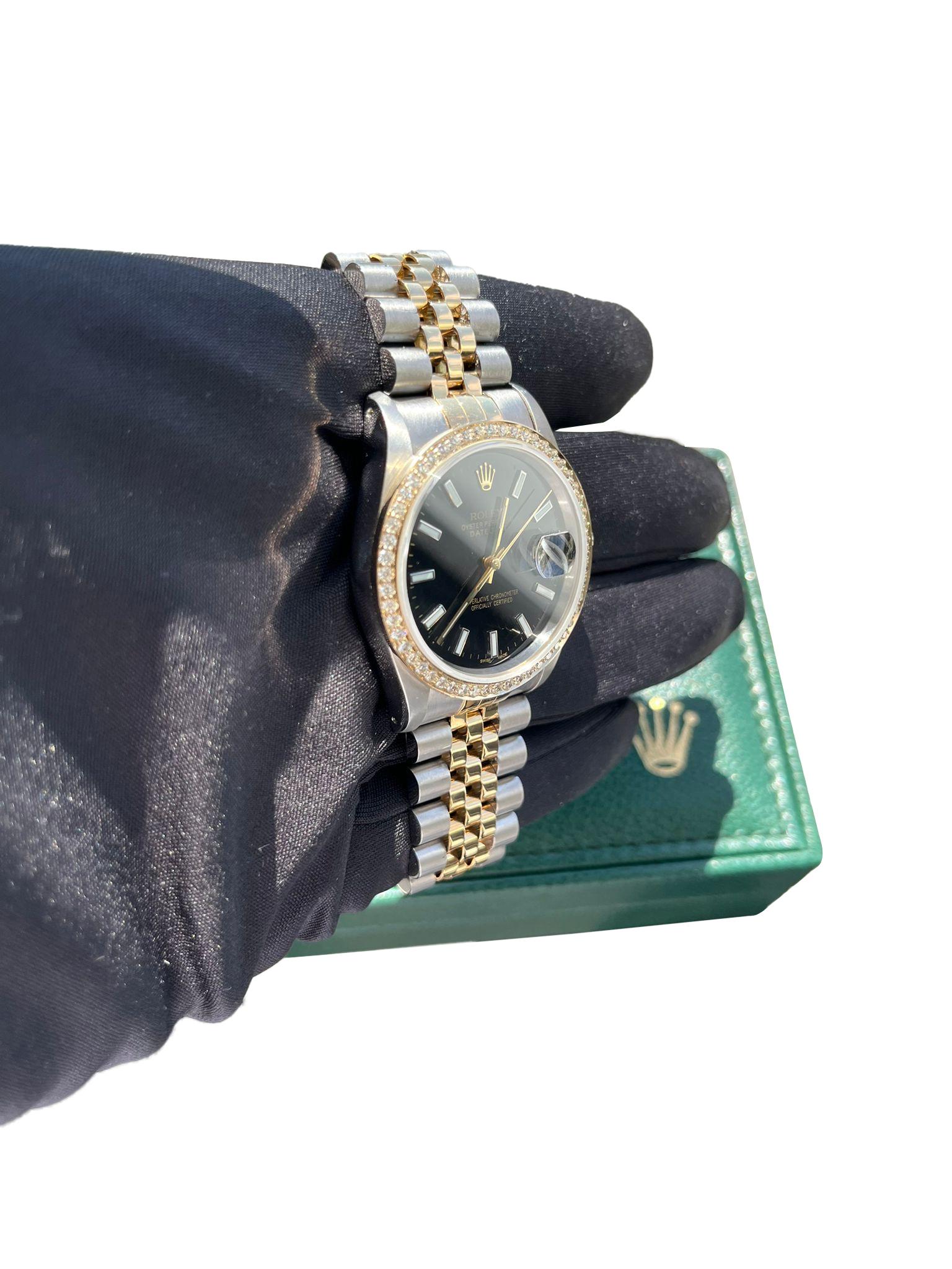 Rolex Datejust 36mm Black Dial 18K Yellow Gold Custom Diamond Bezel Watch 16233 For Sale 10